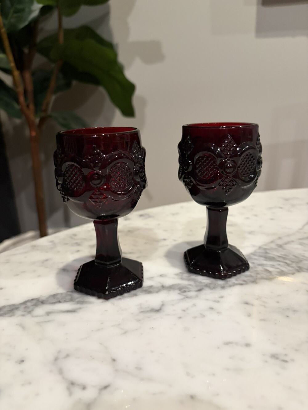 Vintage Avon Cape Cod 1876 Ruby Red Glassware Goblets Set of 2, Pristine! 4.5 in